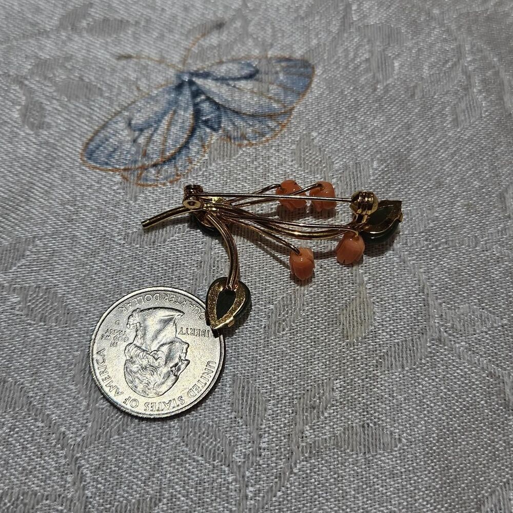 vintage coquette cottagecore angel skin coral and jade roses brooch - Picture 3 of 3